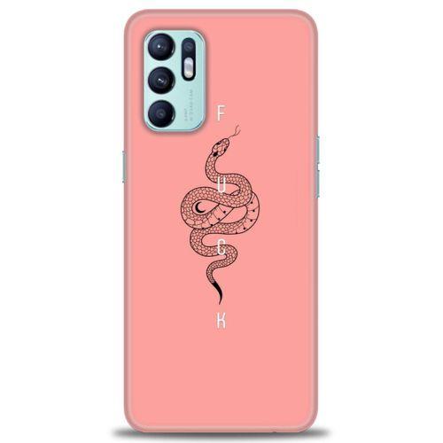 Oppo Reno 6 Kılıf HD Baskılı Kılıf - Pembe Yılan + Tam Ekran Koruyucu
