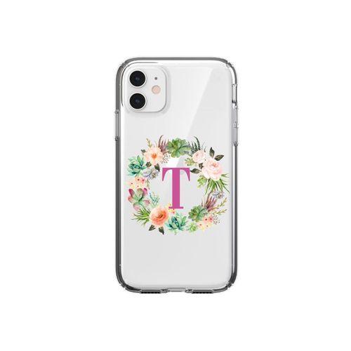 Mor Çiçekli T Harfli Şeffaf iPhone 11 Telefon Kılıfı