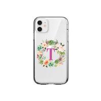 Mor Çiçekli T Harfli Şeffaf iPhone 11 Telefon Kılıfı