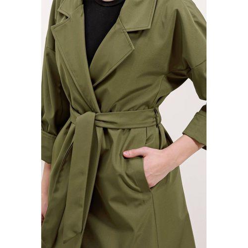 9104 Kruvaze Yaka Astarlı Trençkot - Haki