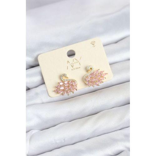 Pembe Zirkon Taşlı Gold Swan Kuğu Model Kadın Küpe