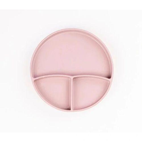 Pembe 3’lü Silikon Yemek Seti – Önlük + Diş Kaşıyıcılı Kaşık + Vakumlu Tabak