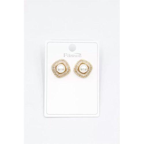 İncili Baget Taşlı Küpe - Altın