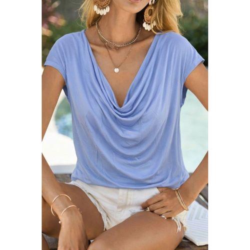 Kadın Kısa Kollu Degaje Yakalı Viskon Bluz