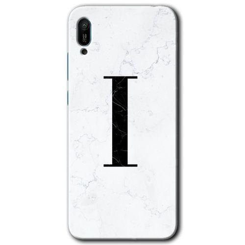 Huawei Y6 2019 Kılıf HD Desen Baskılı Arka Kapak - Beyaz Mermer Desenli I Harfi