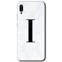 Huawei Y6 2019 Kılıf HD Desen Baskılı Arka Kapak - Beyaz Mermer Desenli I Harfi