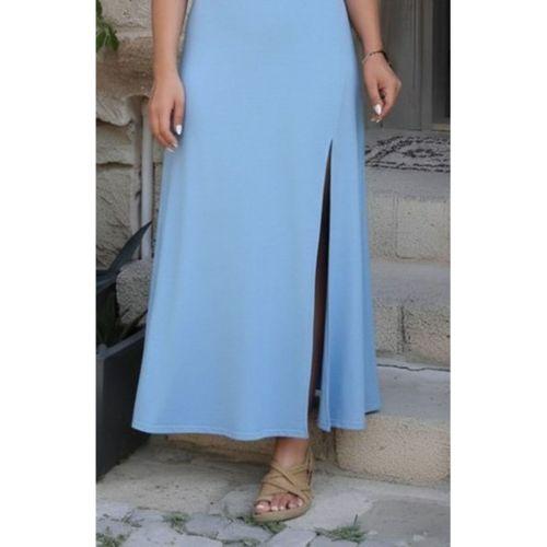 Kadın Askılı V Yakalı Yırtmaçlı Uzun Viskon Elbise