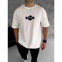 Unisex Bisiklet Yaka Baskılı Double Oversize T-Shirt - Beyaz