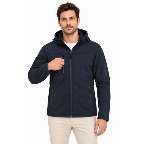 Erkek Su Geçirmez Softshell İçi Polar Astarlı Çıkarılabilir Kapüşonlu 4 Cepli Mont Ceket - Lacivert