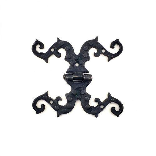 Antika Tarz Dekoratif Pirinç Süslü Menteşe - 100x90 Mm, Oksit