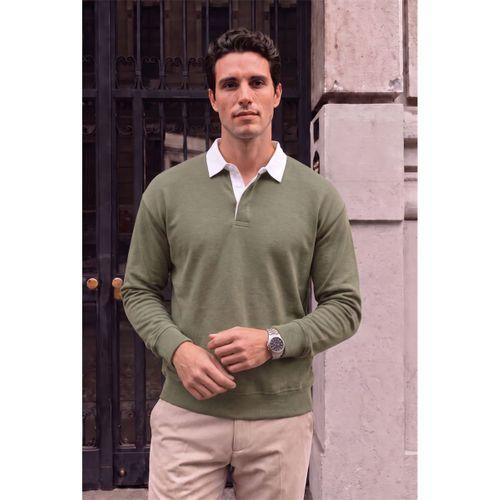 Luis Polo Yaka Selanik Örme Kumaş Erkek Sweatshirt - Açık Haki
