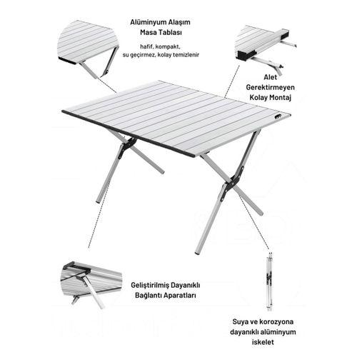 Kamp Ayısı® Large Alüminyum Katlanabilir Kamp ve Piknik Masası, Çantalı, Gri