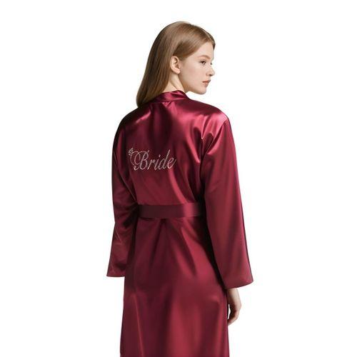 Bordo Saten Bride Sabahlık Zarif Kadın Ev Giyim