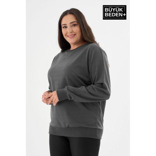 Kadın Büyük Beden Bisiklet Yaka İnce Sweatshirt SPR24BSWK56