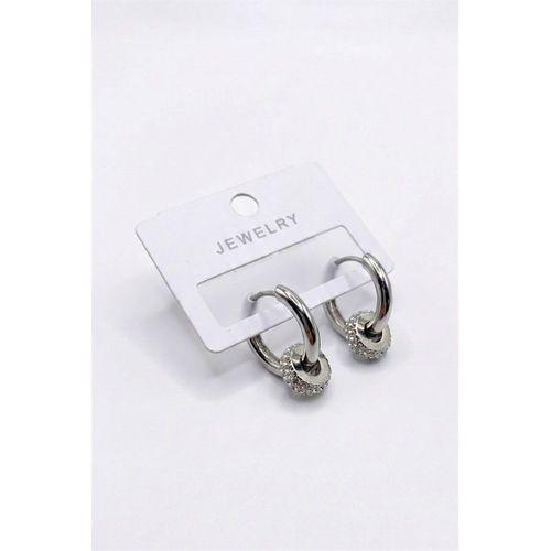 Taşlı Halka Küpe - Gümüş