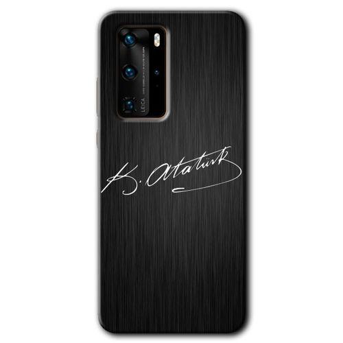 Potkal Hediye Fabrikası Huawei P40 Pro HD Baskılı Kılıf + 9D Tam Ekran Koruyucu - İmza Atatürk