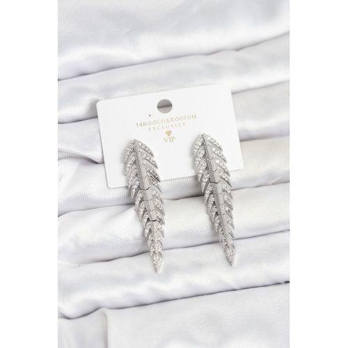 Pirinç Gümüş Renk Balık Sırtı Model Zirkon Taşlı Kadın Küpe