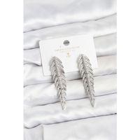 Pirinç Gümüş Renk Balık Sırtı Model Zirkon Taşlı Kadın Küpe