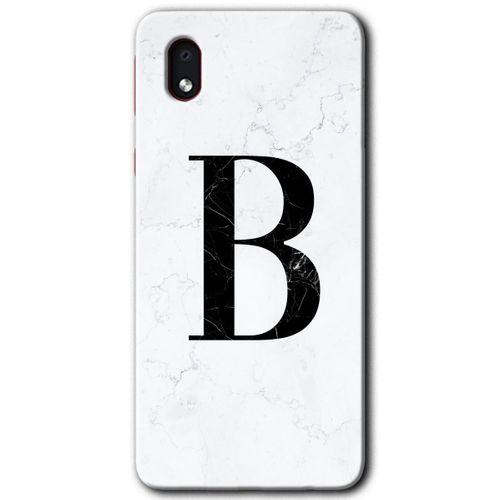 Potkal Hediye Fabrikası Samsung Galaxy A01 Core Kılıf HD Desen Baskılı Arka Kapak - Beyaz Mermer Desenli B Harfi