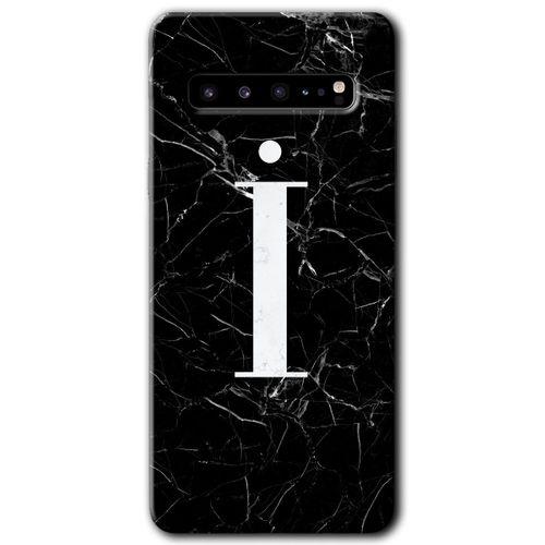 Potkal Hediye Fabrikası Samsung Galaxy S10 Plus Kılıf HD Desen Baskılı Arka Kapak - Siyah Mermer Desenli İ Harfi