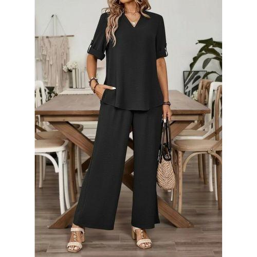Kadın Kısa Kollu V Yakalı Aerobin Bluz Ve Pantolon Ikili Takım