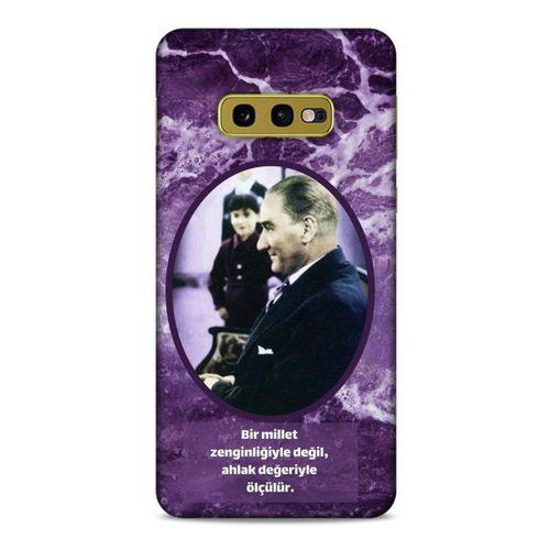 Samsung Galaxy S10e Kılıf Atatürk (10) Full Koruma Kılıfı Mor