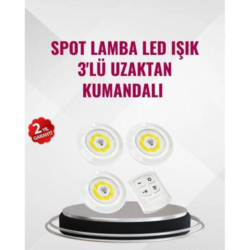 3 Lü Pilli Kablosuz Led Spot Lamba Seti Kumandalı Kolay Montaj Aydınlatma
