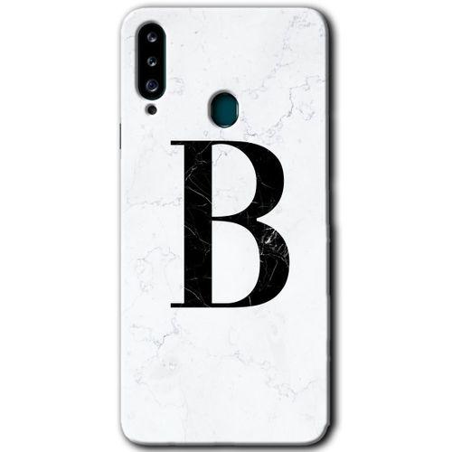 Samsung Galaxy A20s Kılıf HD Desen Baskılı Arka Kapak - Beyaz Mermer Desenli B Harfi