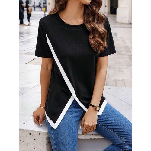 Kadın Kısa Kollu Bisiklet Yaka Viskon Bluz