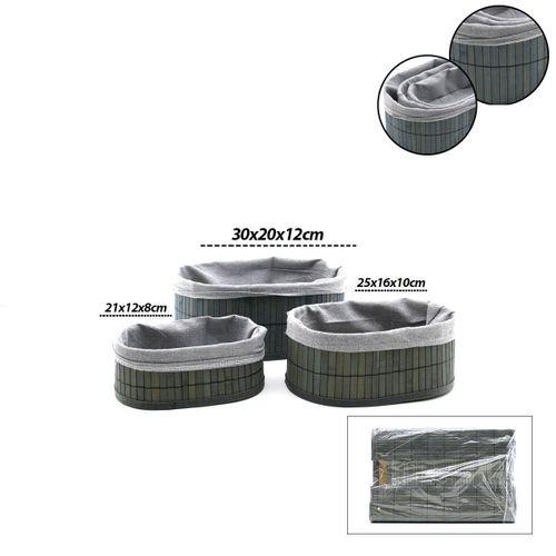 Oval Bambu Kenarlı 3'lü Organizer Sepet Seti - Gri