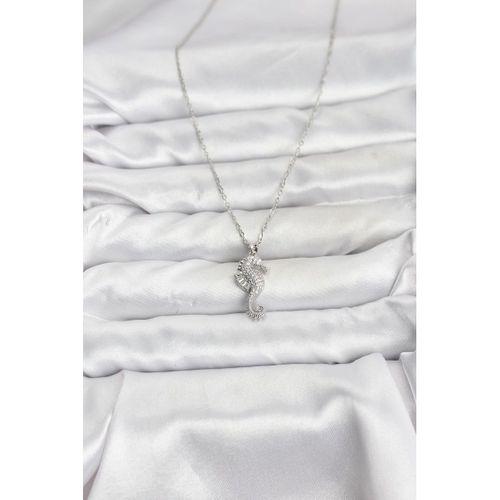 316L Çelik Zincir Gümüş Renk Deniz Atı Model Zirkon Taşlı Kadın Kolye