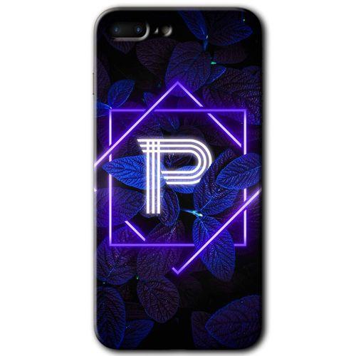 iPhone 7 Plus HD Baskılı Kılıf + 9D Tam Ekran Koruyucu - Dark Neon Yaprak P Harfi