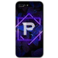iPhone 7 Plus HD Baskılı Kılıf + 9D Tam Ekran Koruyucu - Dark Neon Yaprak P Harfi