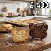 2Li Yengeç Figürlü Hamur Şekillendirici Kurabiye Kalıbı Oyun Hamuru Kalıbı 9 cm