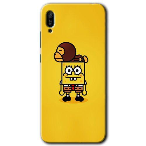 Huawei Y6 2019 Kılıf Baskılı Kapak - Sünger Bob +Tam Kaplayan Mat Seramik