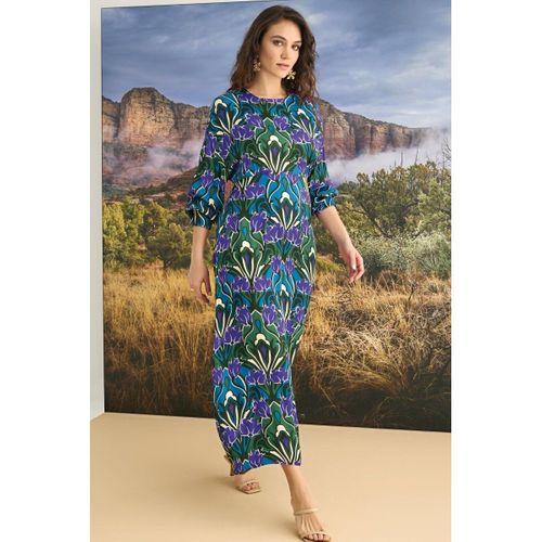 %100 Viskon Çiçek Desenli Saten Elbise