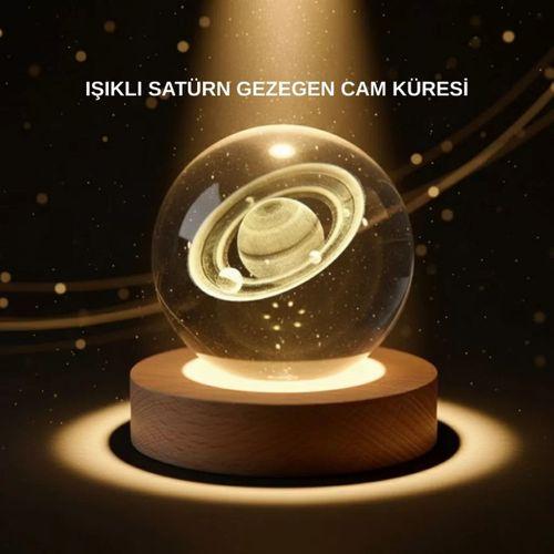 Dekoratif 3d Satürn Motifli Kristal Küre Işıklı Gece Lambası