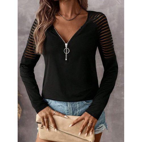 Kadın Uzun Kollu Yakadan Fermuarlı Viskon Bluz