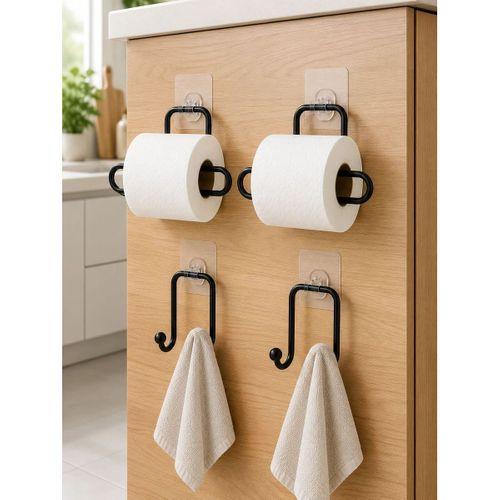 Yapışkanlı Banyo Düzenleme Seti 2 Rulo Tutucu 2 Havlu Askılığı 4 Parça