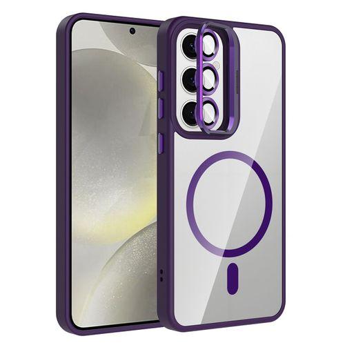 Galaxy S25 Kılıf Standlı ve Kamera Lens Hediyeli M-Safe Şarj Özellikli Zore Etro Kapak