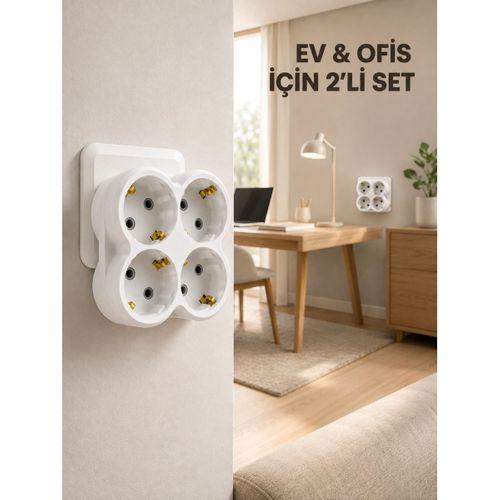 2’li Set Kablosuz 4’lü Priz Çoklayıcı Direkt Duvar Prizine Takılan Adaptör