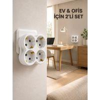 2’li Set Kablosuz 4’lü Priz Çoklayıcı Direkt Duvar Prizine Takılan Adaptör