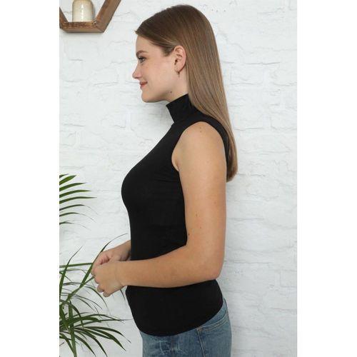 Bayan Sıfır Kol Yarım Balıkçı Yaka Body Siyah