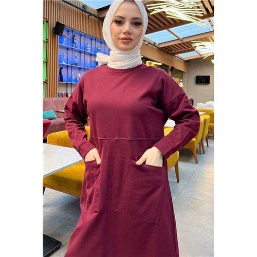 Önden İki Cepli Sade Basic Uzun Tunik Pantolon İkili Spor Takımı - 03067.009 - Bordo