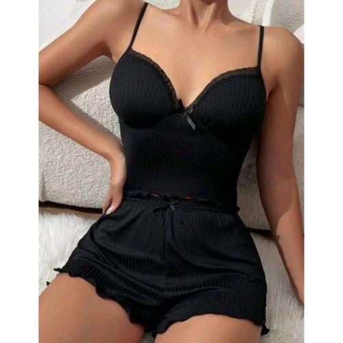 Kadın Siyah Şortlu Gecelik Takım 6639