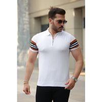 Erkek Fermuar Yakalı Kolları Desenli Kısa Kollu Tişört