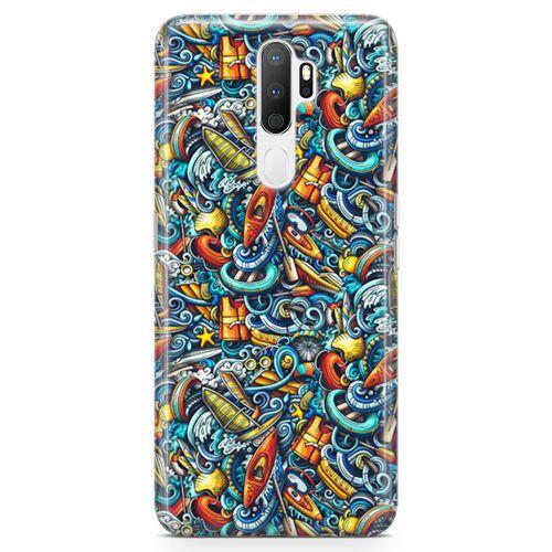 Oppo A5 2020 Kılıf Deniz Sporları Doodle Arka Kapak Koruma Desenli Full Koruyucu