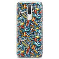 Oppo A5 2020 Kılıf Deniz Sporları Doodle Arka Kapak Koruma Desenli Full Koruyucu