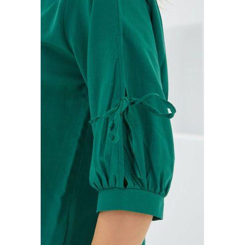 Kol Detaylı Zümrüt Yeşili Crop Gömlek 20246