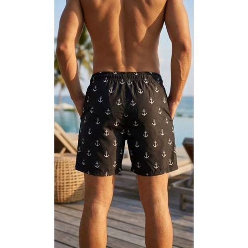 Erkek Deniz Şortu Fermuarlı Cepli File Astarlı Hızlı Kuruyan Premium - Siyah